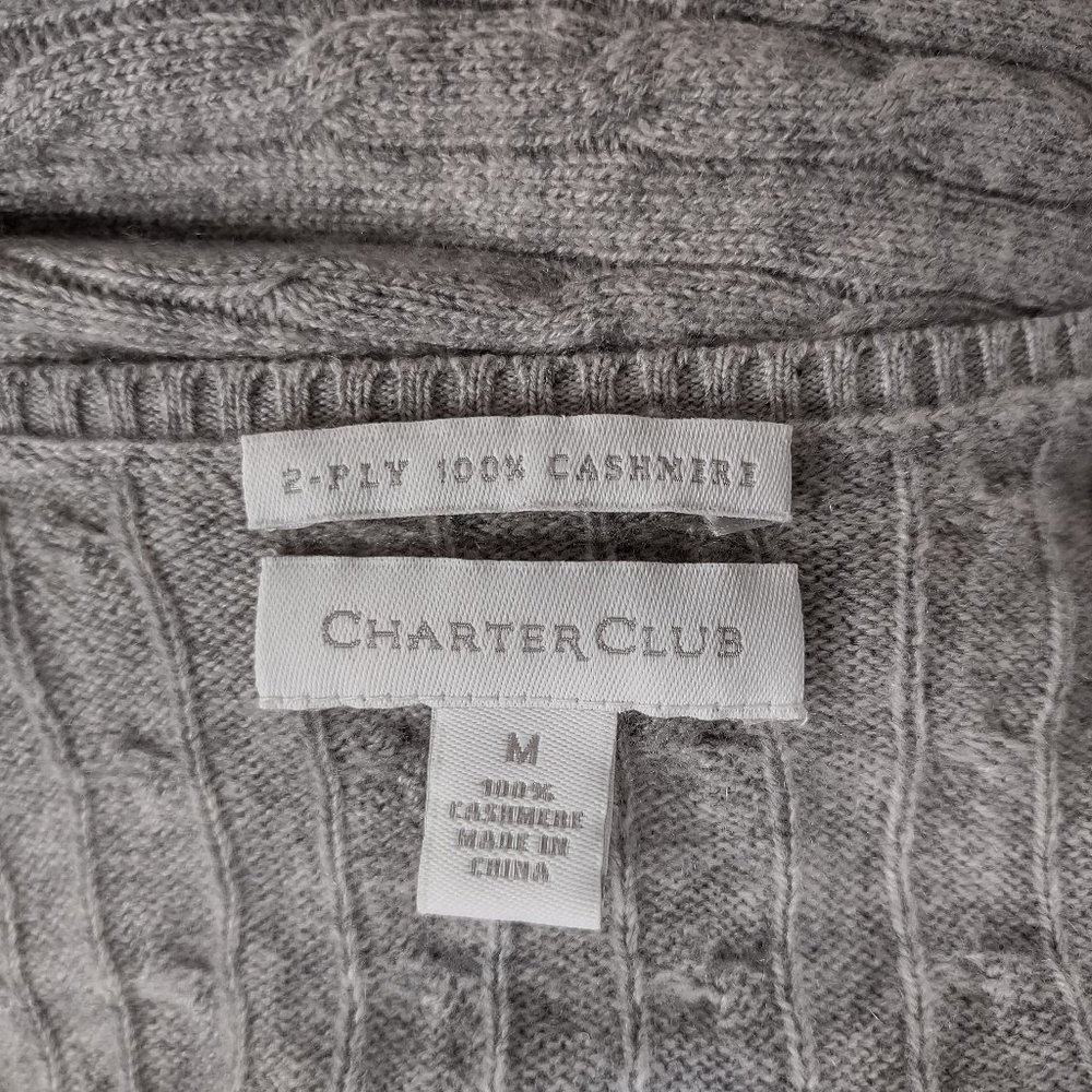 Charter Club gray 2-Ply 100% Cashmere cable knit pullover sweater ladies Medium - Picture 6 of 6